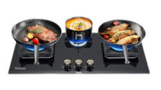 एक तीन बर्नर गैस स्टोव में प्रतिभा से मिलता है